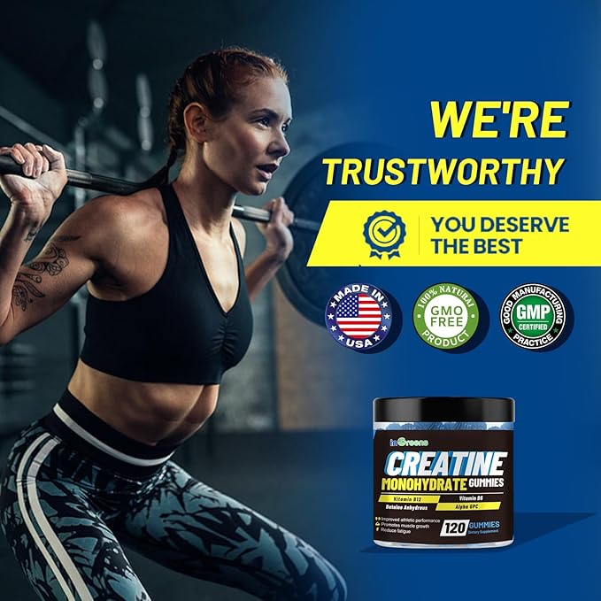 inGreens Creatine Monohydrate Gummies 6g per Serving Sugar Free Creatine Supplements for Men &amp Women Chewable Creatine for Muscle Growth Strength Energy &amp Recovery Gluten Free 120 Count