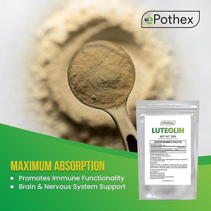 ePothex Pure Luteolin Powder 24 Grams Brain and Nervous System Support Promotes Immune Functionality Maximum Absorption