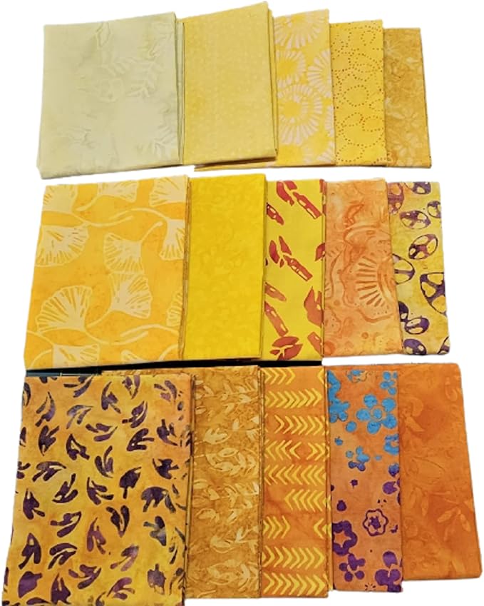 Java Batik Citrus Fat Quarter Bundle - 15pcs - Handcut by Fuller Fabrics