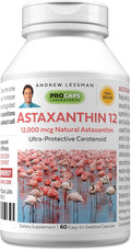 ANDREW LESSMAN Astaxanthin 12mg - 60 Softgels - 12000 mcg Natural Astaxanthin Powerful Anti-Oxidant Carotenoid. Protection for Eyes Heart Skin and More. No Additives. Easy to Swallow Softgels
