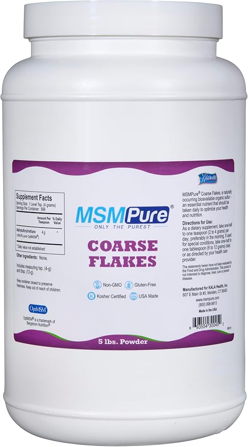 KALA HEALTH MSMPure Coarse Flakes 5 lb and Muscle &amp Joint Cream 2 oz Bundle