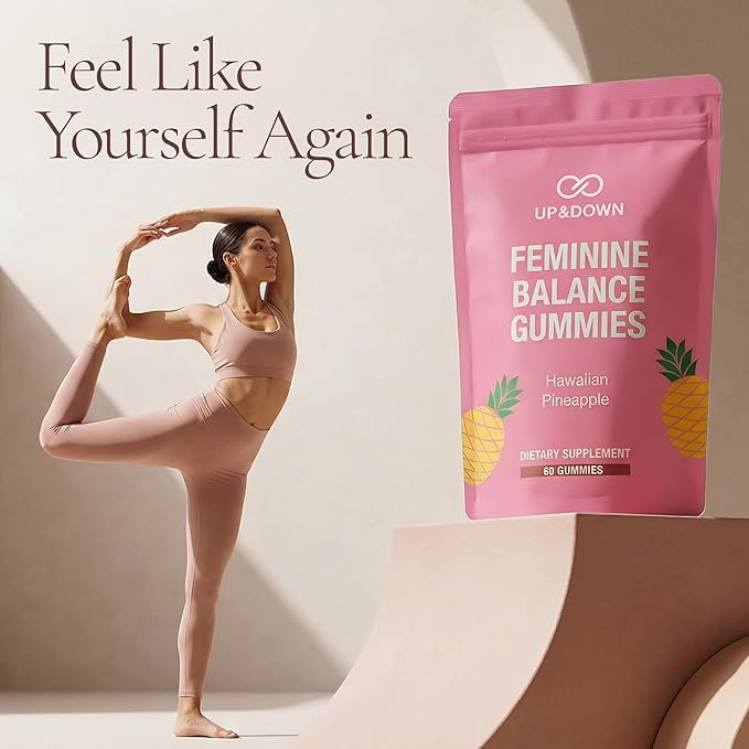 Up&ampDown Supplements Premium Feminine Balance Gummies for Women | PMS Relief Mood &amp Cycle Support | Pineapple + Vitamin C | Ashwagandha &amp Chasteberry | Vegan Non-GMO Gluten Free | 60 Gum