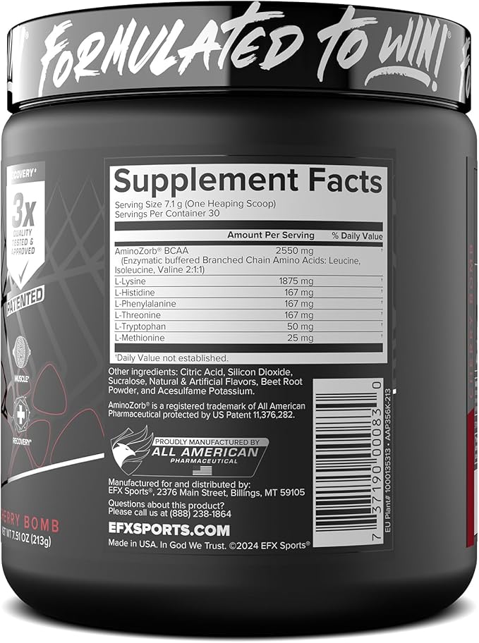 EFX Sports Training Ground EAA | Essential Amino Acids Supplement | Energy &amp Protein Synthesis | Pre Intra or Post Workout | 30 Servings (Cherry Bomb)