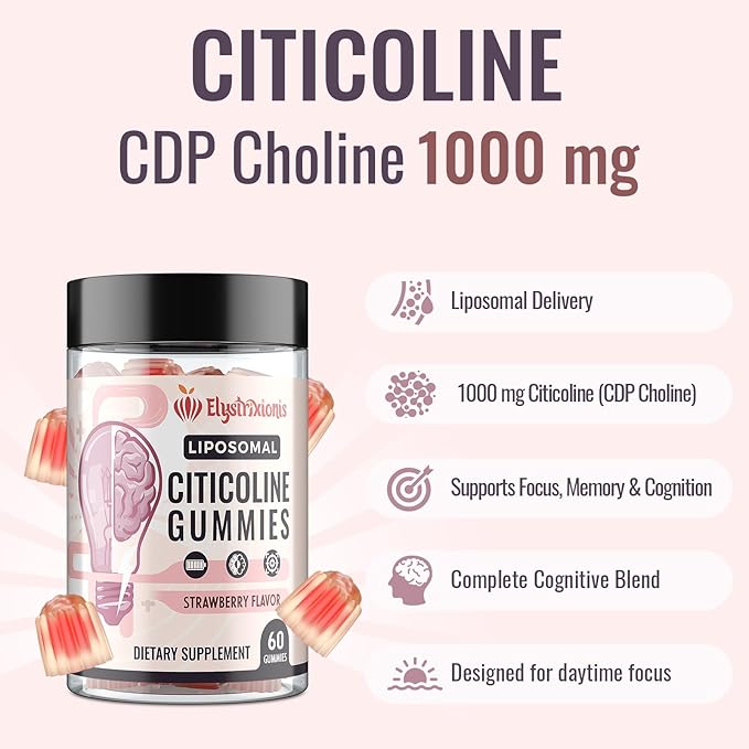 Citicoline Supplement CDP Choline Brain Supplement for Memory and Focus | Cognitive Function &amp Energy Improvement | Citicoline 1000mg Plus Lion's Mane Extract 500mg per Serving (60 Count)