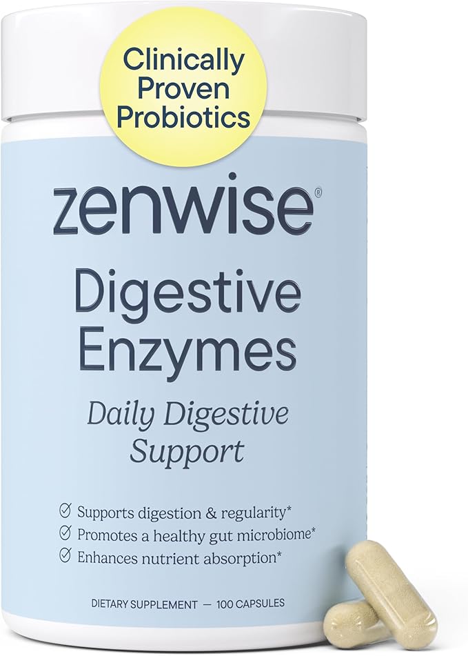 Zenwise Health Digestive Enzymes with Bromelain &amp Papaya - Multi Enzymes Digestion Supplement with Probiotics &amp Prebiotics for Gut Health Gas &amp Bloating Relief - Men &amp Women - 100 Veg