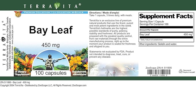Bay Leaf - 450 mg (100 Capsules ZIN: 511895)