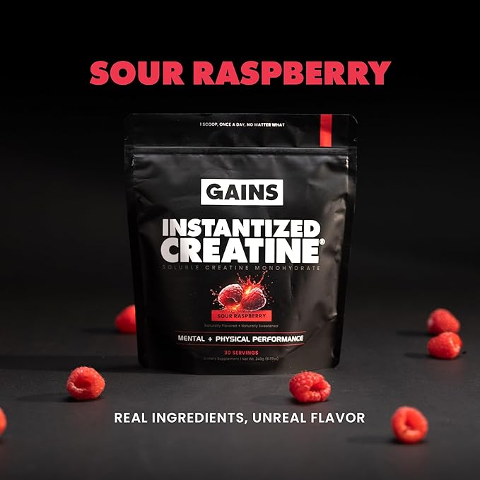 Gains in Bulk Instantized Creatine Monohydrate for Men &amp Women Soluble Pre Workout Powder Supports Muscle Building Strength and Performance Bodybuilding Supplements Sour Raspberry 30 Serving