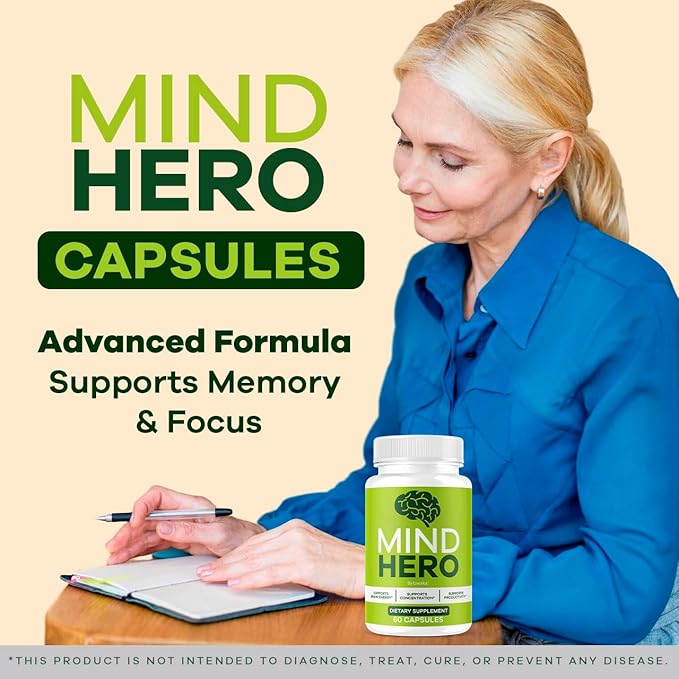 (2 Pack) Mind Hero Capsules - Brain Health and Memory Support Advanced Formula MindHero Focus Pills Daily Support Natural Cognitive Function for Overall Health &amp Wellness 120 Capsules for 2 Mont
