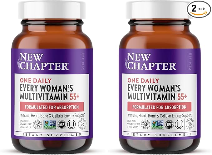 New Chapter Women’s Multivitamin 55+AstaxanthinB6B12D3Vitamin C &amp ZincImmuneHeartCellular Energyand Bone SupportGentle on The StomachDailyNon-GMOGluten-Free96 Tablets(Pack of 2)