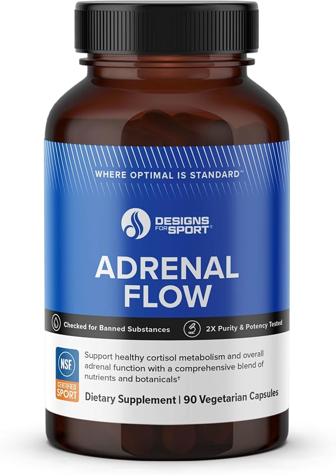 Designs for Sport Adrenal Flow - Supports Stress Response &amp Energy Production* - Vitamins Minerals &amp Botanical Blend - Vegetarian - NSF Certified for Sport - 90 Capsules