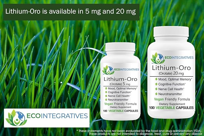 Lithium Oro 5mg Supports Healthy Mood Emotional Wellness Behavior and Memory. Bioavailable 100 Caps (Elemental Lithium Orotate) (5)
