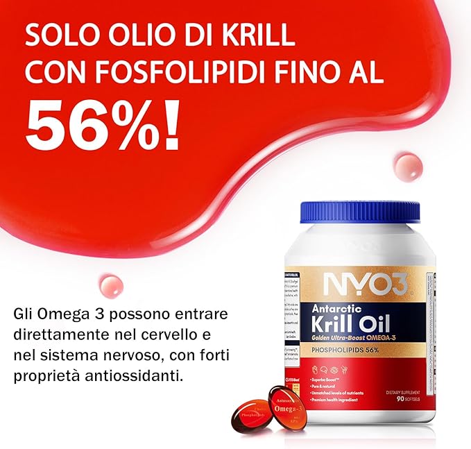 NYO3 1500mg Krill Oil Omega 3 Supplement Senior's Top Choice High Content EPA DHA &amp High Absorption Pure Antarctic Krill Oil with Astaxanthin and 56% Phospholipids Laboratory Tested90 Softgels