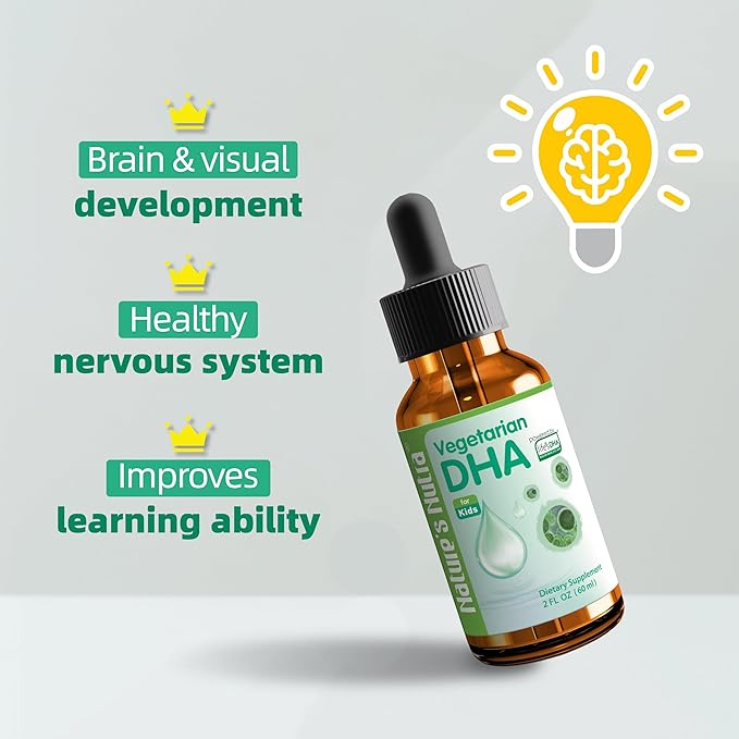 Nature's Nutra Vegetarian DHA Premium Liquid DHA for Baby Infant Kids and Children Non-GMO DHA 100 mg Pure Plant Source 2 Fl Oz (60ml)