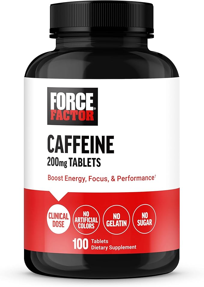 Force Factor Creatine Powder 60 Servings and Caffeine Tablets 100 Tablets - Creatine for Muscle Gain and Caffeine for Energy