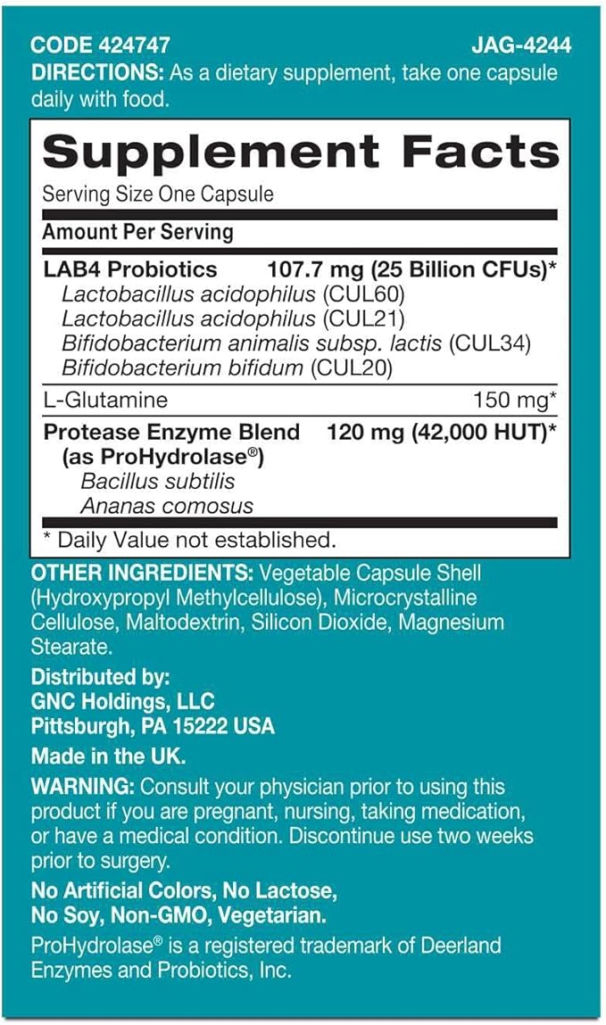 GNC Sport Probiotic 25 Billion CFU Clinically Studied Strains and Enzymes GI Comfort for Athletics 30 Capsules