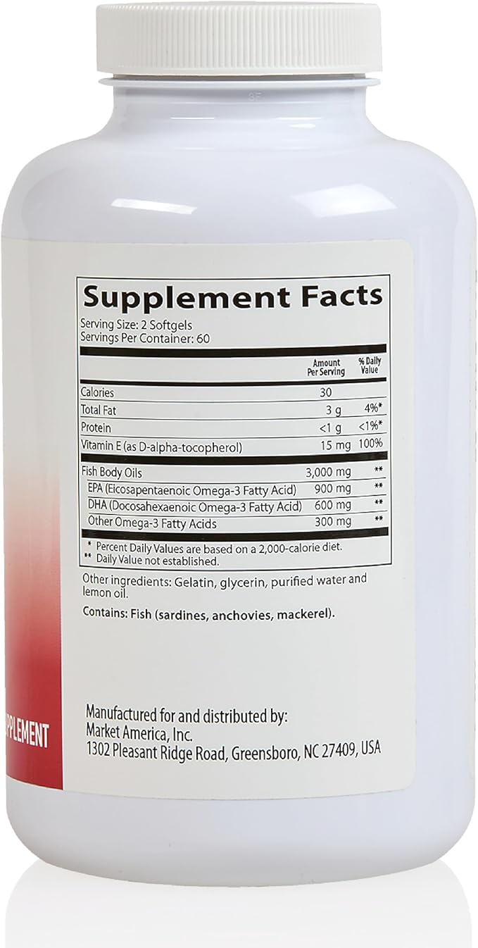 Heart Health Essential Omega III Fish Oil with Vitamin E – High EPA &amp DHA for Heart Triglyceride &amp Blood Flow Support Lemon Oil Gluten-Free Non-GMO 60 Servings