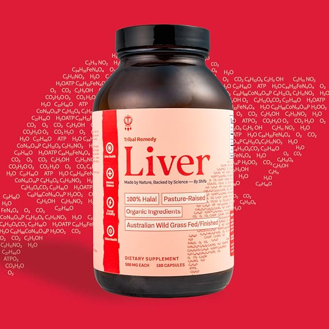 Pure Australian Beef Liver Supplement (Capsules) - Halal Organic Grassfed - Rich in Vitamins Minerals Peptides and Enzymes - Dehydrated - 180 Liver Capsules