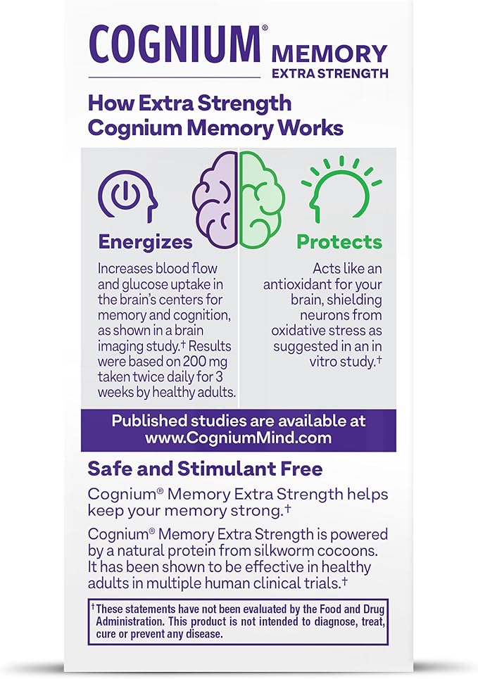 Natrol Cognium Memory Extra Strength Brain Health Supplements for Adults Brain Memory Supplements Enhances Mental Agility in Healthy Adults 60 Tablets Up to a 30 Day Supply
