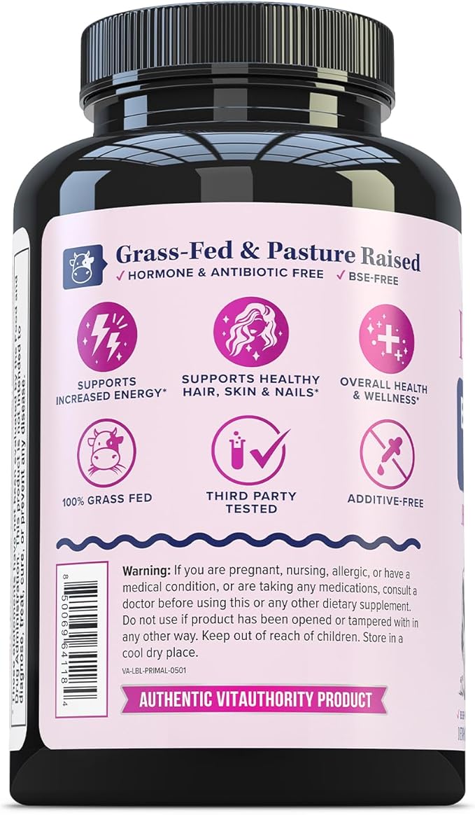 Beef Organ Supplement for Women | Grass-Fed Pasture-Raised New Zealand Bovine | 7 Organ Extracts with Liver Heart Kidney Bone Marrow &amp More Energy Digestion &amp Skin Support Primal Glow 30
