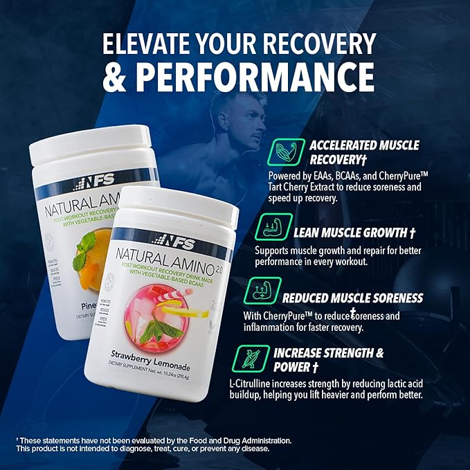 NF Sports Natural Amino. 2:1:1 BCAAs Amino Acids Powder. BCAA Energy Pre Workout Powder for Muscle Recovery. Keto Friendly Vegan No Artificial Flavors (25 Servings Orange Pineapple)