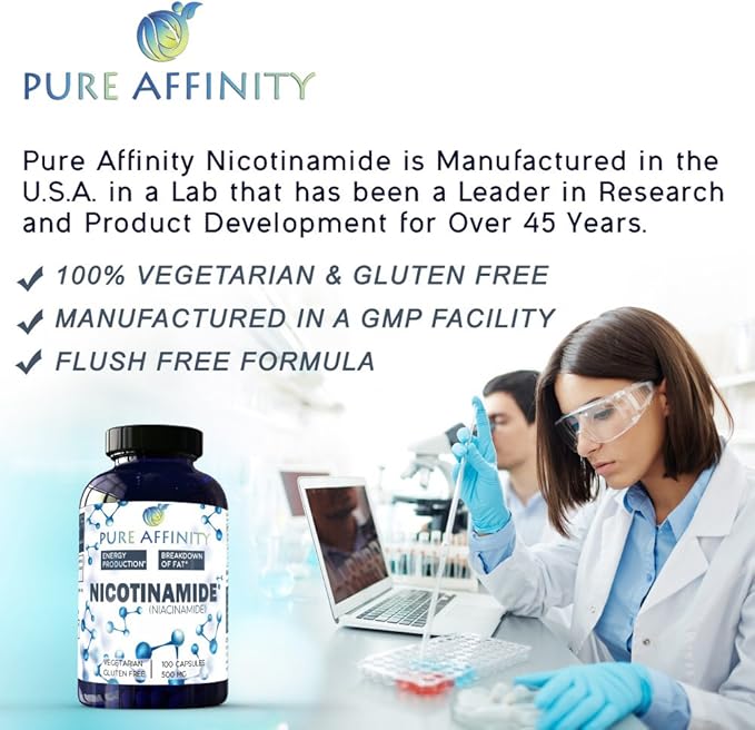 B3 Nicotinamide 500 mg Effective Flush-Free Niacin. Energy Booster Cell Regenerator That Supports Cognitive Decline Anti-Aging and Helps Breaks Down Carbs &amp Fats (100 Count)
