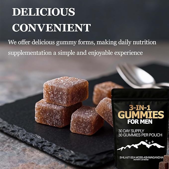 Zenith 3 in 1 Gummies for MenShilajit Gold Gummies with Sea Moss Ashwagandha Organic Manuka Honey Burdock Root Palm Moss ExtractEnergy Support