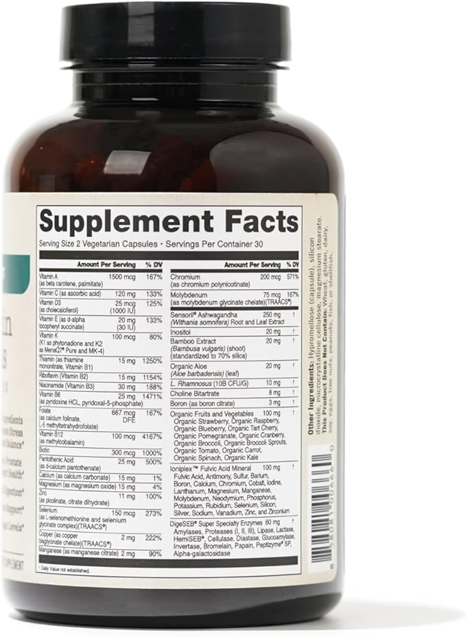 NatureWise Multivitamin for Men + Stress Support + Fulvic Ionic Minerals + Probiotics for Immunity Male Health Digestion + Whole Organic Foods - Vegetarian Non-GMO - 60 Capsules[1-Month Supply]