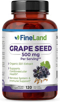 FineLand Organic Grape Seed Extract Rich in Antioxidants - Heart Immune &amp Circulation Support – 120 Vegan Capsules Non-GMO - Made in USA