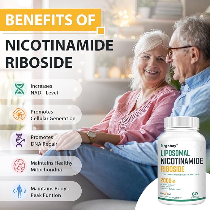 Orgabay Liposomal Nicotinamide Riboside 2000 MG with TMG and Pterostilbene Boosting NAD+ Support Healthy Aging 120 Count