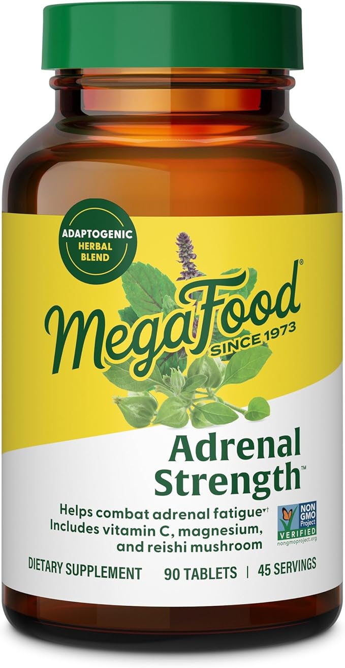 MegaFood Adrenal Strength - Adrenal Support Supplements with Ashwagandha Vitamin C Magnesium Glycinate Holy Basil Astragalus - Reduces Cortisol Levels - Vegetarian - 90 Tablets (45 Servings)