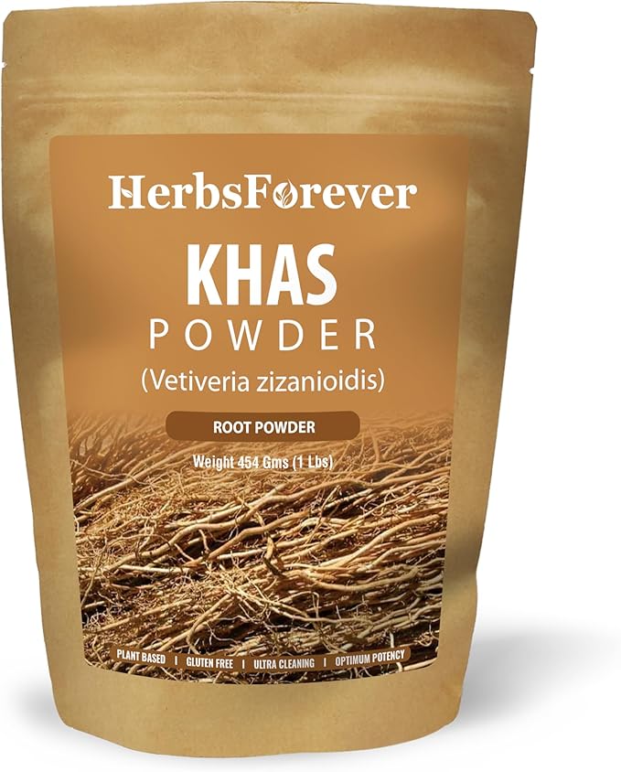 Herbsforever Khas Powder | Vetiveria Zizanioides | Natural Dietary Fiber | Non-GMO Vegan Gluten-Free | 454 GMS