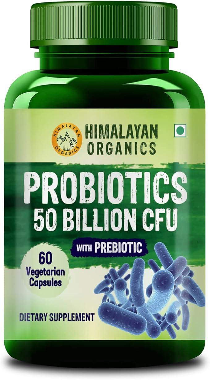 Himalayan Organics Probiotics 50 Billion CFU 150mg with Prebiotics | 10X Better Digestion &amp Immunity | Improve Gut Health - 60 Veg Capsules