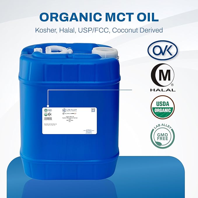 Lab Alley MCT Oil USDA Organic Coconut Kosher Certified Halal Non-GMO - 5 Gallons