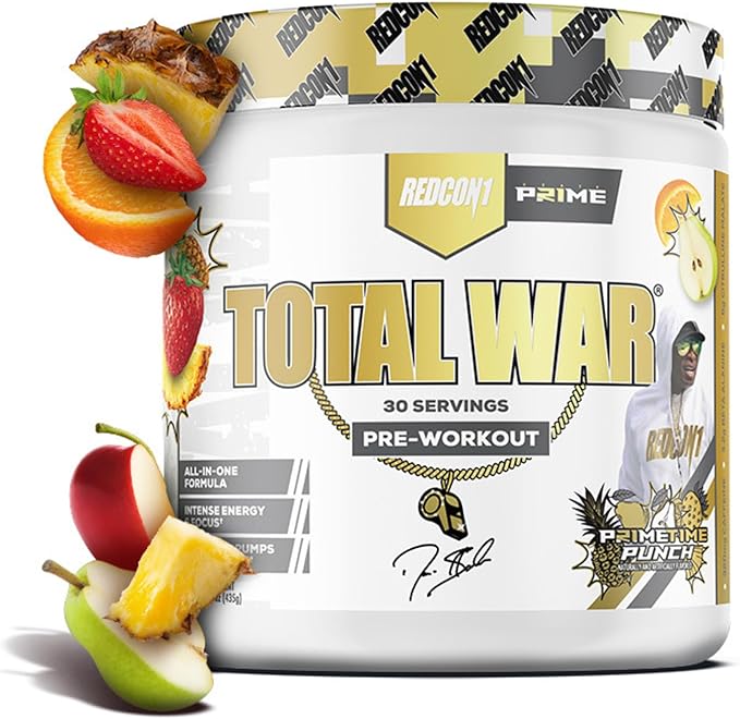 REDCON1 Pre Workout for Men &amp Women - Total War - All-in-One Preworkout with Beta Alanine &amp Citruline Malate to Support Energy &amp Endurance - Prime Time Punch (30 Servings)