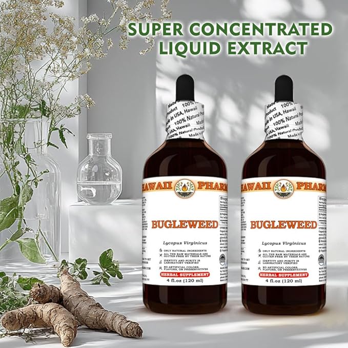 Hawaii Pharm Bugleweed Extract Tincture for Thyroid Balance Eases Premenstrual Discomfort Soothes Breast Tenderness Supports Women's Wellness - 2 fl.oz