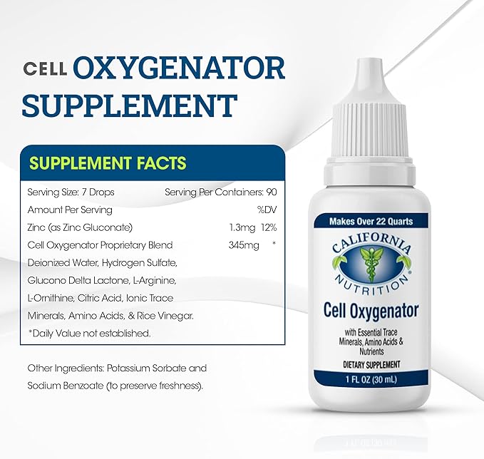 Cell Oxygenator Oxygen Boost 1fl oz (30ml) Cell Food Oxygen Drops with Zinc Support Immune System Liquid Oxygen Dietary Supplement Trace Minerals &amp Amino Acids
