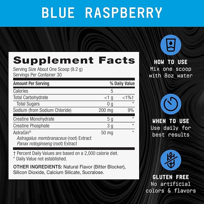 BEYOND RAW GNC Creatine Monophate - 8g Dual-Powered Creatine Powder for High-Intensity Training - AstraGin - Easy to Mix - Gluten-Free &amp Sugar-Free - Blue Raspberry - 30 Servings