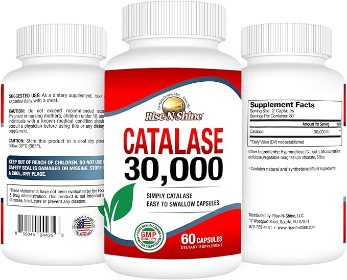 Rise-N-Shine Catalase Supplement 30000 - Powerful Antioxidant Enzyme for Hair Health Support- Hair Supplements for Strong Hair - 60 Capsules (30-Day Supply)