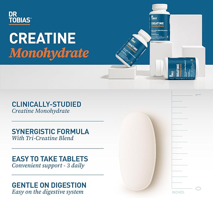 Dr. Tobias Creatine Monohydrate Pills | 5g Complex with Creatine Alpha-Ketoglutarate &amp Pyruvate | Muscle Strength Energy &amp Recovery | 90 Tablets
