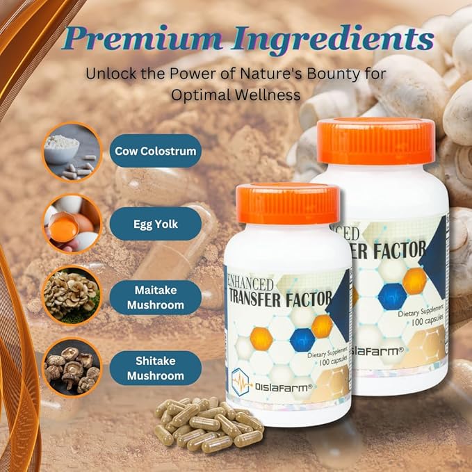 Transfer Factor Enhanced 100 Natural Capsules Immune Support - Transfer Factor Multi Immune from Cow Colostrum Egg Yolk &amp Special Blend of Mushrooms
