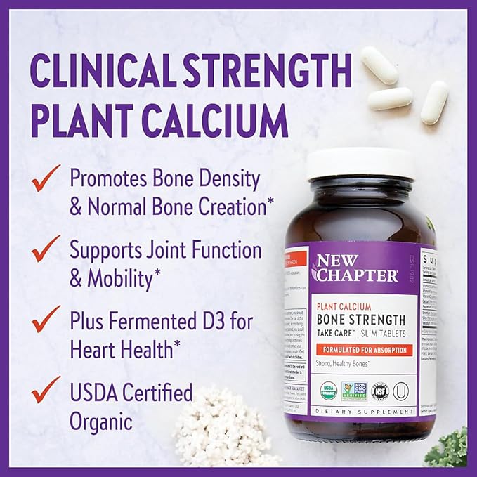 New Chapter Calcium Supplement â€“ Bone Strength Organic Plant Calcium with Vitamin K2 + D3 + Magnesium Vegetarian Gluten Free - 120 count (40 day supply)