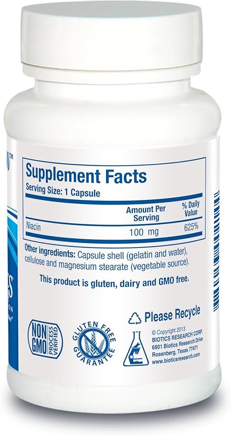 Biotics Research Niacin 100 100 Milligram Niacin Vitamin B3 Cholesterol HDL LDL Triglyceride LP Cardiovascular Health 150 Capsules