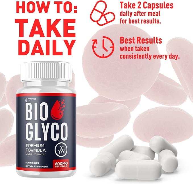 Bio Glyco Capsules Official BioGlyco Blood Health Support Pills with All Natural Ingredients Advanced Formula Blood Optimizer with Maximum Strength Premium Vitamins for Women &amp Men (60 Capsules)