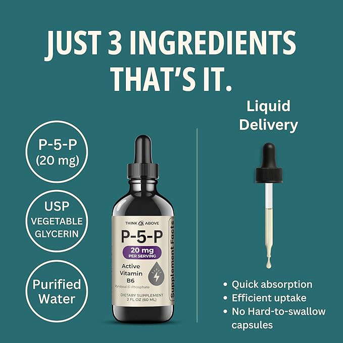 Think Above P5P Liquid Drops – Activated Vitamin B6 (Pyridoxal-5-Phosphate) – Fast Absorption Formula – 2 oz (60 mL) Pack of 2