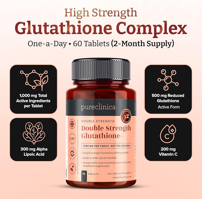 Glutathione 1000mg x 240 Tablets (4 Bottles of 60)- w/500mg Glutathione 300mg ALA and 200mg VIT C per Tablet