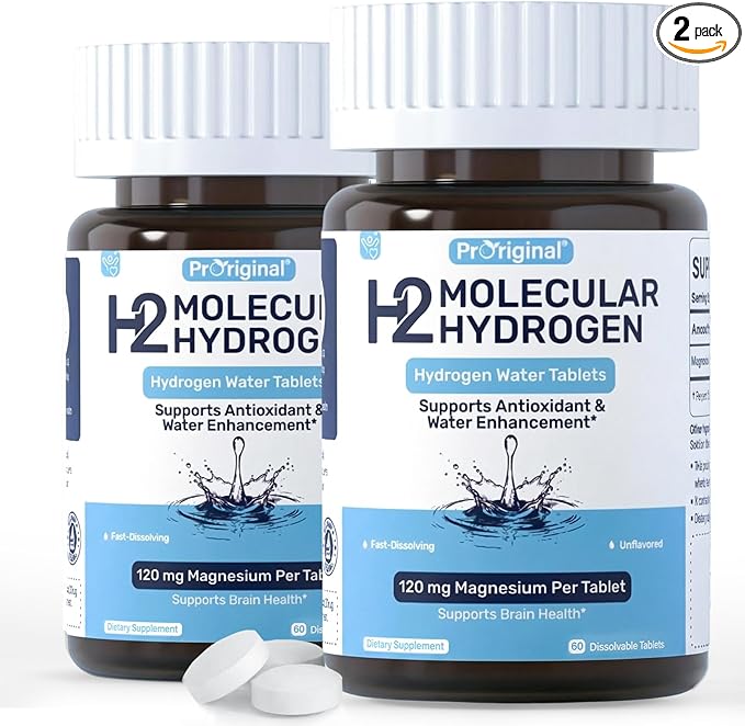 Hydrogen Water Tablets - 12 PPM H2 Molecular Hydrogen - 120 mg Magnesium-Based Reaction System - Supports Antioxidant &amp Cellular Health Energy &amp Brain Function - Non-GMO Unflavored - 120 Tab