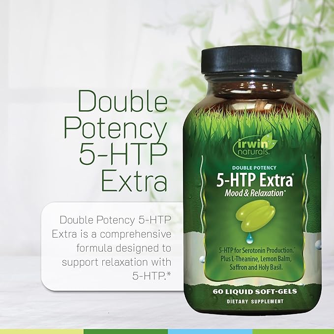 Irwin Naturals Double Potency 5-HTP Extra - Relaxation &amp Serotonin Support - 60 Liquid Soft-Gels - 3 Pack