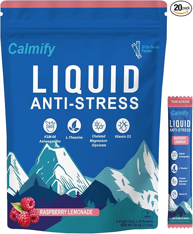 Liquid Anti Stress Cortisol | Liquid Magnesium Drink Cortisol | L-Theanine Ashwagandha Magnesium Ashwagandha | 20 Packets | Sugar Free