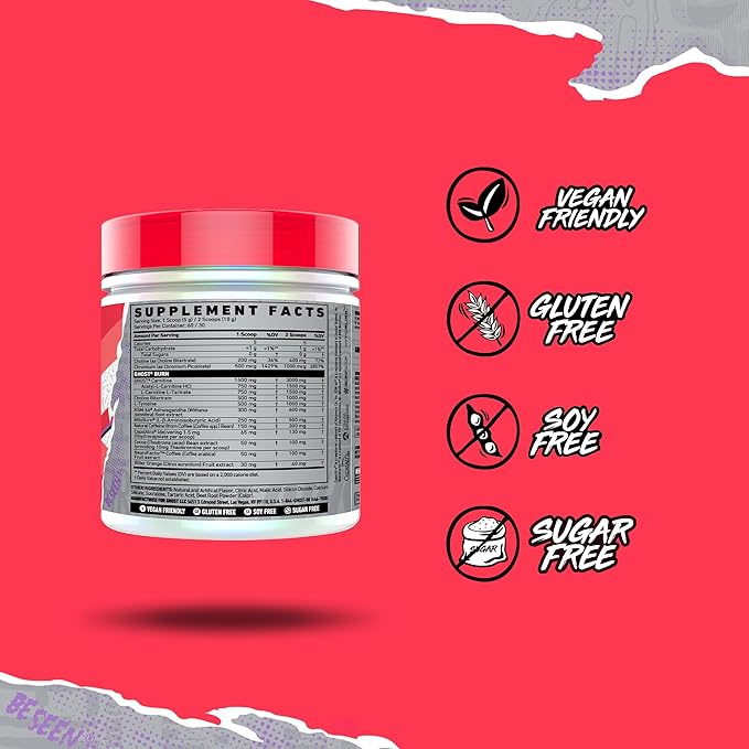 GHOST Burn Weight Management Powder Kiwi Strawberry (60 Servings) - Metabolism &amp Energy Support Supplement for Men &amp Women - Natural Caffeine L-Carnitine &amp L-Tyrosine - Soy &amp Sugar-F