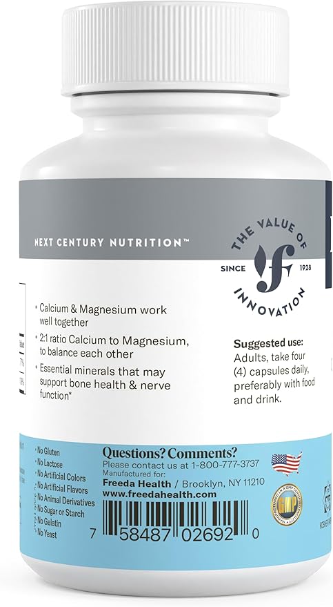 Freeda Super Cal/Mag – Kosher Vegan Bone Health Supplement – Supports Bone Strength Nerve Function &amp Muscle Relaxation – Vegetarian Calcium Magnesium Capsules – Third-Party Tested – 250 Capsules